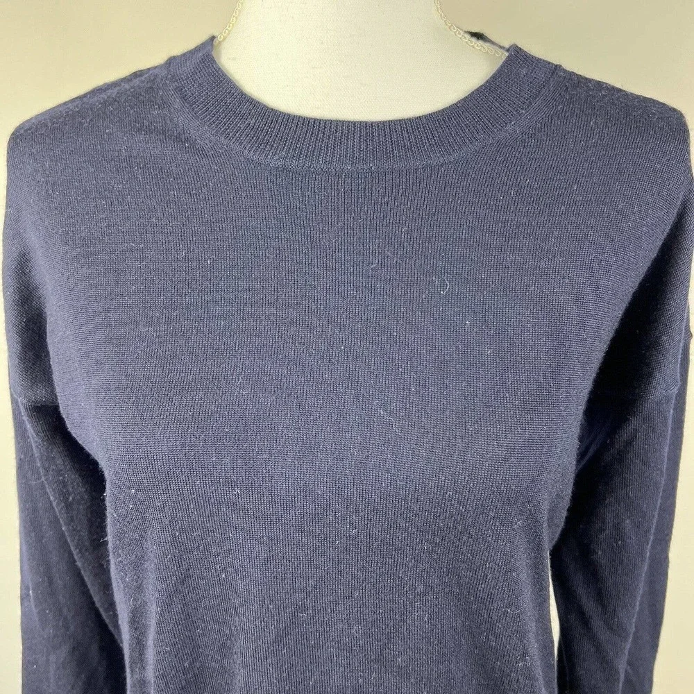 J.CREW Merino Wool Blend Sweater Size S Navy Blue Thin Knit Crewneck
